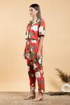 Shop_Divi By Sonal Khandelwal_Red Cotton Collared Wild Rose Print Pant Co-ord Set _Online_at_Aza_Fashions