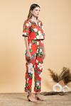 Divi By Sonal Khandelwal_Red Cotton Collared Wild Rose Print Pant Co-ord Set _at_Aza_Fashions