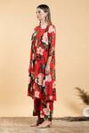 Shop_Divi By Sonal Khandelwal_Red Georgette, Viscose Round Neck Wild Rose Printed Tunic And Pant Set _Online_at_Aza_Fashions