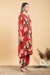 Divi By Sonal Khandelwal_Red Georgette, Viscose Round Neck Wild Rose Printed Tunic And Pant Set _at_Aza_Fashions