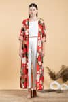 Buy_Divi By Sonal Khandelwal_Red Muslin, Cotton Boat Neck Wild Rose Print Cape And White Pant Set _Online_at_Aza_Fashions