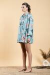 Buy_Divi by sonal khandelwal_Sky Blue Muslin (viscose) Print Lotus Spread Collar Nelumbo Shirt Dress _Online_at_Aza_Fashions