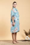 Shop_Divi by sonal khandelwal_Sky Blue Muslin (viscose) Print Lotus Tie-up Nelumbo Kaftan Dress _Online_at_Aza_Fashions