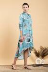 Buy_Divi By Sonal Khandelwal_Sky Blue Modal, Satin Collared Lotus Print High Low Hem Shirt Dress _Online_at_Aza_Fashions