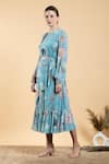 Buy_Divi By Sonal Khandelwal_Sky Blue Georgette Round Neck Nelumbo Printed Frill Hem Dress _Online_at_Aza_Fashions