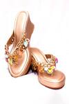 Buy_Foot Fuel_Gold Embroidery Admire Charm Embellished Wedges _at_Aza_Fashions