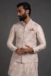 Buy_Arjan Dugal_Pink Banarasi Silk Zari Thread Embroidery Nehru Jacket_Online_at_Aza_Fashions