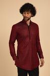 Shop_Arjan Dugal_Blue Chanderi Silk Embroidered Kurta Set_at_Aza_Fashions