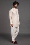 Buy_Arjan Dugal_Peach Chanderi Silk Embroidered Kurta Set_at_Aza_Fashions
