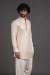 Arjan Dugal_Peach Chanderi Silk Embroidered Kurta Set_Online_at_Aza_Fashions