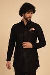 Shop_Arjan Dugal_Black Chanderi Silk Embroidered Waistcoat_at_Aza_Fashions
