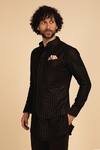Arjan Dugal_Black Chanderi Silk Embroidered Waistcoat_Online_at_Aza_Fashions