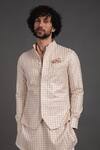 Arjan Dugal_Peach Chanderi Silk Waistcoat_Online_at_Aza_Fashions
