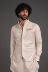 Buy_Arjan Dugal_Peach Chanderi Silk Waistcoat_Online_at_Aza_Fashions