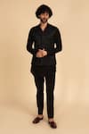 Buy_Arjan Dugal_Black Silk Embroidered French Knots Hand Waistcoat And Kurta Set _at_Aza_Fashions