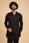 Arjan Dugal_Black Silk Embroidered French Knots Hand Waistcoat And Kurta Set _Online_at_Aza_Fashions