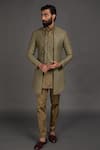 Buy_Arjan Dugal_Green Chanderi , Cotton Achkan And Kurta Set _at_Aza_Fashions