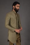 Shop_Arjan Dugal_Green Chanderi , Cotton Achkan And Kurta Set _at_Aza_Fashions