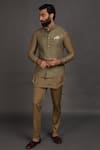 Shop Arjan Dugal Green Chanderi Silk Geometric Nehru Jacket at Aza Fashions Shop_Arjan Dugal_Green Chanderi Silk Geometric Nehru Jacket_at_Aza_Fashions