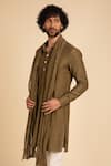 Shop_Arjan Dugal_Green , Lycra Jamdani Handwoven Kurta Set_at_Aza_Fashions