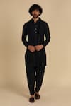 Buy_Arjan Dugal_Black , Lycra Jamdani Handwoven Crinkled Kurta Set _at_Aza_Fashions
