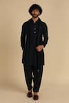 Arjan Dugal_Black , Lycra Jamdani Handwoven Crinkled Kurta Set _Online_at_Aza_Fashions