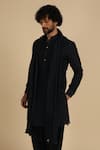 Buy_Arjan Dugal_Black , Lycra Jamdani Handwoven Crinkled Kurta Set _Online_at_Aza_Fashions
