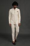 Buy_Arjan Dugal_White Cotton Silk Embroidered Work Bandhgala Set _at_Aza_Fashions