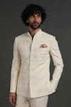 Buy_Arjan Dugal_White Cotton Silk Embroidered Work Bandhgala Set _Online_at_Aza_Fashions