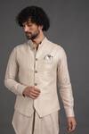 Arjan Dugal_Peach Chanderi Silk Embroidered Waistcoat_Online_at_Aza_Fashions