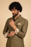 Arjan Dugal_Green Chanderi Silk Embroidered Waistcoat_Online_at_Aza_Fashions