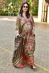 Buy_Rajdeep Ranawat_Beige Silk V Neck Printed Kaftan Dress  _at_Aza_Fashions