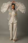 Amita Gupta_White Handwoven Silk Stand Collar Shirt_Online_at_Aza_Fashions