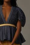 Shop_Amita Gupta_Blue Handwoven Denim Peplum Top_Online_at_Aza_Fashions