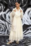 Shop_Label Niti Bothra_White Chanderi V Neck Angarkha Set _at_Aza_Fashions