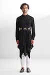 Buy_Agraj Jain_Black Cotton Viscose Embroidery Zardozi Scarf Draped Kurta Set  _at_Aza_Fashions