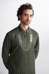 Agraj Jain_Green 100% Tencil Satin Pleated Kurta  _Online_at_Aza_Fashions