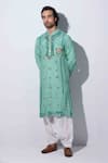 Buy_Agraj Jain_Green 100% Cotton Viscose Embroidery Maharaja Kurta And Salwar Set _at_Aza_Fashions