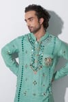 Agraj Jain_Green 100% Cotton Viscose Embroidery Maharaja Kurta And Salwar Set _Online_at_Aza_Fashions