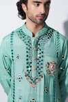 Buy_Agraj Jain_Green 100% Cotton Viscose Embroidery Maharaja Kurta And Salwar Set _Online_at_Aza_Fashions