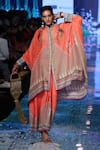 Buy_Rajdeep Ranawat_Peach 100% Silk Notched Tunic And Skirt Set  _at_Aza_Fashions