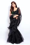 Buy_Ridhi Mehra_Black Organza Square Neck Ruffle Saree With Blouse And Belt  _at_Aza_Fashions