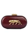 Shop_Sabyasachi_Mulberry - Purple Royal Bengal Tiger Capsule Clutch _at_Aza_Fashions