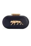 Shop_Sabyasachi_Black Embellished Royal Bengal Tiger Carved Clutch _at_Aza_Fashions