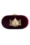 Buy_Sabyasachi_Oxblood - Maroon Embellished Taj Pattern Oval Clutch_at_Aza_Fashions