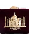 Shop_Sabyasachi_Oxblood - Maroon Embellished Taj Pattern Oval Clutch_at_Aza_Fashions