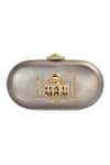 Shop_Sabyasachi_Silver Embellished Taj Minaudiere Clutch _at_Aza_Fashions