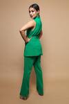 Shop_Ahi Clothing_Green Crepe Sleeveless Coat And Pant Set_at_Aza_Fashions