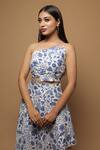 Shop Ahi Clothing White Cotton Block Print One Shoulder Asymmerical Flower Top And Skirt Set at Aza Fashions Shop_Ahi Clothing_White Cotton Block Print One Shoulder Asymmerical Flower Top And Skirt Set_at_Aza_Fashions