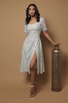 Buy_Ahi Clothing_Off White Cotton Block Sweetheart Neck Midi Dress _at_Aza_Fashions